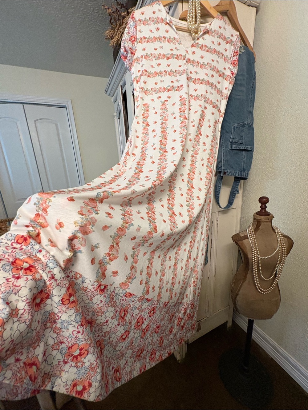 Floral Maxi Dress in Cream and Coral